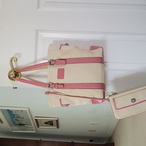 Coach, ivory canvas bag and mini purse